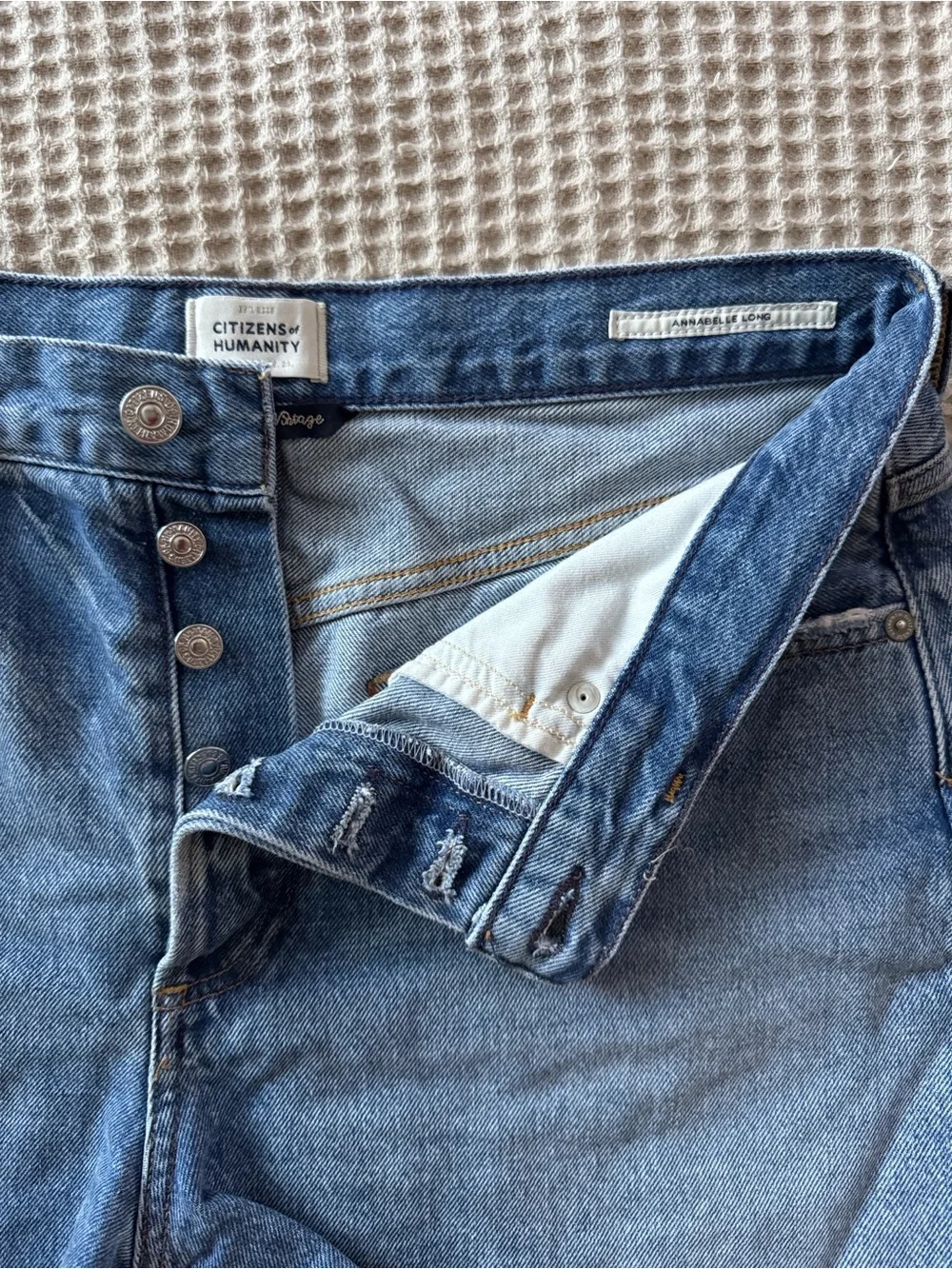 Citizens Of Humanity Blue Denim Annabelle Long Button Fly Jean Shorts